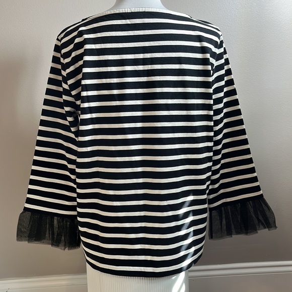 J Crew black and white stripe 3/4 sleeve with lace detail soft and stretchy M - Picture 4 of 10